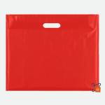 100 Plastic Hot Red Carrier Bags Patch Handle Retail Shopping